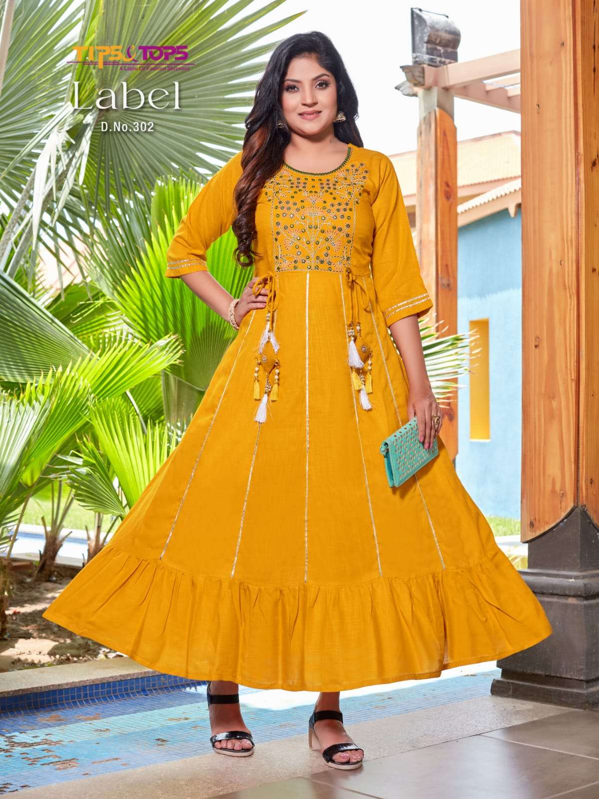 Tips & Tops-Label Vol 03-Fancy-Rayon-Hand Work-Heavy-Accesories-Long-Gown-Kurti-302